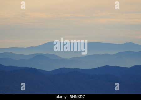 Sunrise from Clingmans Dome Great Smokey Mountain National Park North Carolina USA America United States of America fog Stock Photo