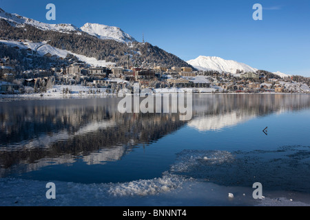 St. Moritz GR Saint Moritzersee winter canton Graubünden Grisons Bündnerland village lake sea Engadin Oberengadin Switzerland Stock Photo