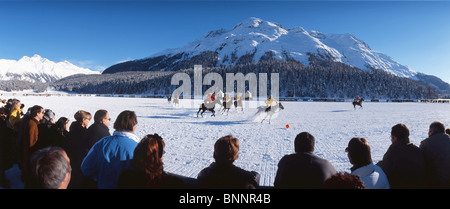 St. Moritz GR Polo mountains arrangement winter winter sports spectator horses Polospieler tournament Saint Moritzersee froze Stock Photo