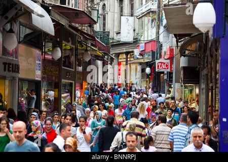 Crowded pedestrian shopping street in the bazaar in Trabzon, Turkey Stock Photo