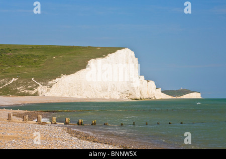 View of The Seven Sisters cliffs and Cuckmere Haven Beach South Downs Way, South Downs National Park, East Sussex, England, UK, GB, Europe Stock Photo