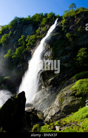 Foroglio Switzerland canton Ticino Bavonatal waterfall foam rock cliff Stock Photo