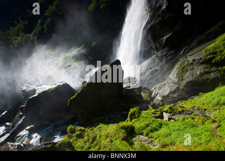 Foroglio Switzerland canton Ticino Bavonatal waterfall foam rock cliff Stock Photo