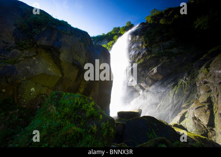 Foroglio Switzerland canton Ticino Bavonatal waterfall foam rock cliff Stock Photo