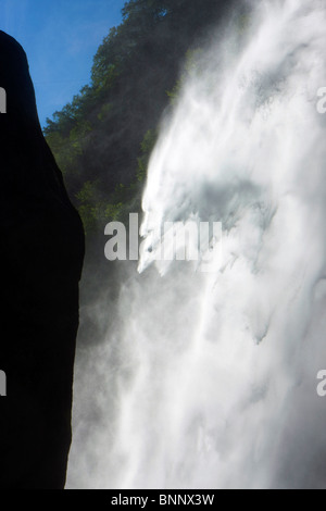 Foroglio Switzerland canton Ticino Bavonatal waterfall foam rock cliff Stock Photo