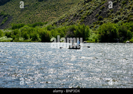 Guided fly fishing from a float boat, Madison River, Montana Stock Photo