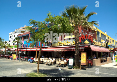 Bars and restaurants in Abenue Rafael Puig Tenerife - Playa de las Americas Stock Photo