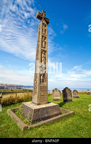 Caedmon Cross,St. Marys church yard,Whitby Stock Photo