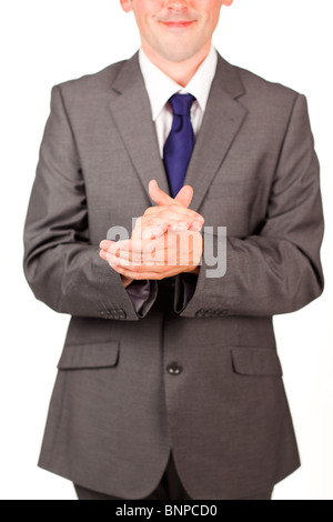 Isolated businessman clapping against white background Stock Photo