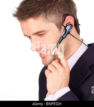Businessman talking on a headset Stock Photo