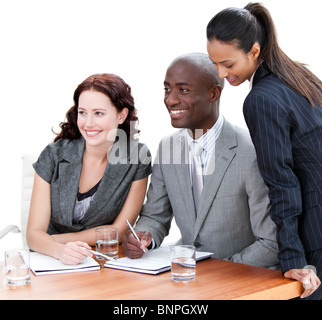 Portrait of a nice business team working together Stock Photo