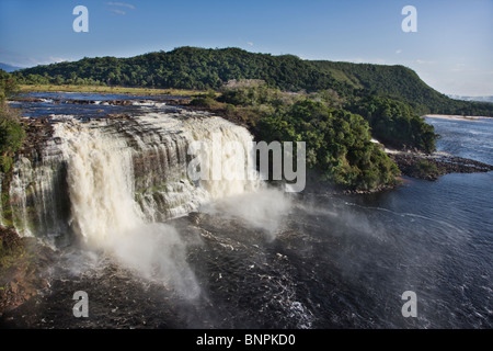 Salto Hacha waterfall on the Canaima Lagoon. A popular stop off place for people on their way to the Angel Falls Venezuela Stock Photo