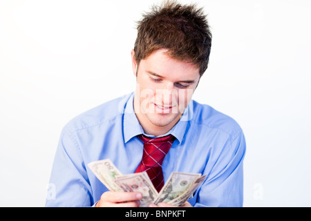 Portrait of man counting money Stock Photo