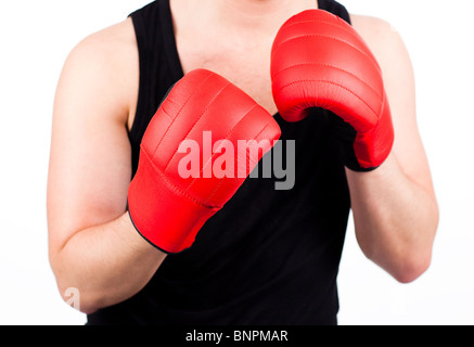 young man wearing boxing gloves Stock Photo