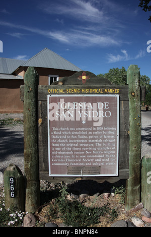 Official Scenic Historic Marker at Iglesias de San Ysidro, patron saint of farmers, in Corrales, New Mexico, June 10, 2010 Stock Photo