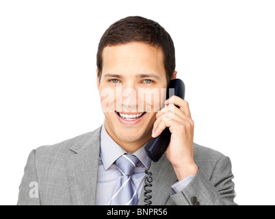 Positive businessman talking on phone Stock Photo