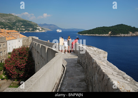 A family enjoying the view from the City Walls of Dubrovnik's Old Town, Croatia. Stock Photo