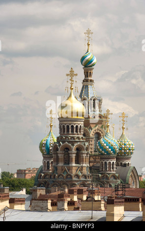 Onion domes of the Cathedral of the Resurrection of Christ, Saint Petersburg, Russia Stock Photo