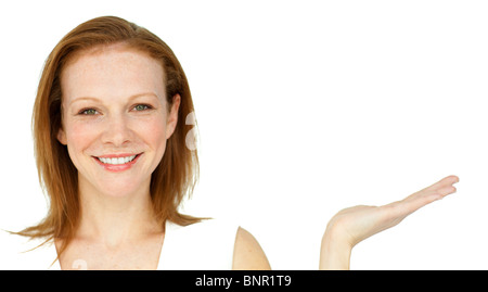 Charming businesswoman advertising Stock Photo