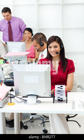 Business people with headset on working Stock Photo