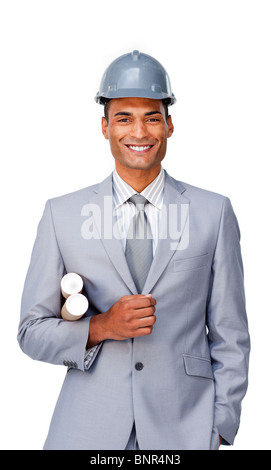 Confident architect wearing a hardhat Stock Photo