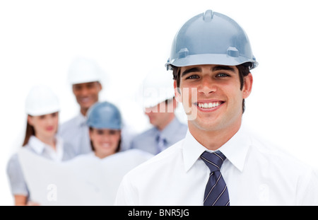 Focus on an architect wearing a hardhat Stock Photo
