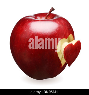 Red apple with a heart shape cut-out (isolated against white) Stock Photo