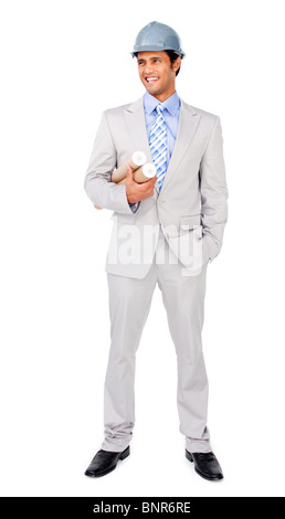 Architect wearing a hardhat Stock Photo
