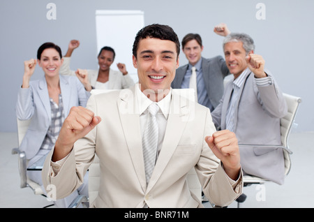 Happy business team celebrating a sucess Stock Photo