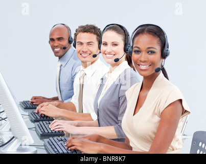 Customer service representatives using headset Stock Photo
