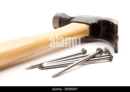 Hammer and Nails Isolated on a White Background. Stock Photo