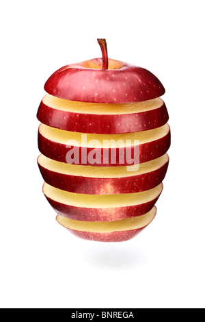A red apple sliced in layers and re-arranged with gaps (isolated against white) Stock Photo