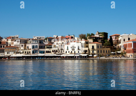 Waterfront Old Venetian Chania Harbour Northwest Crete, Greece Stock Photo