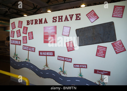 Kingman AZ historic town - the Powerhouse Museum and visitor center. Burma Shave road signs exhibit. Stock Photo