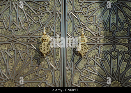 Africa, Morocco, Casablanca. Royal Palace. Ornate brass palace door detail. Stock Photo