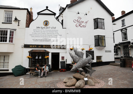 Facade of the Man Of Ross Inn dedicated to John Kyrle a charitable worker 1637-1724 Wye Street Ross-On-Wye herefordshire UK Stock Photo