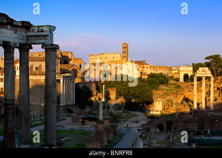 The last light of sunset on the ruins of the Roman Forum, Rome Lazio Italy Stock Photo