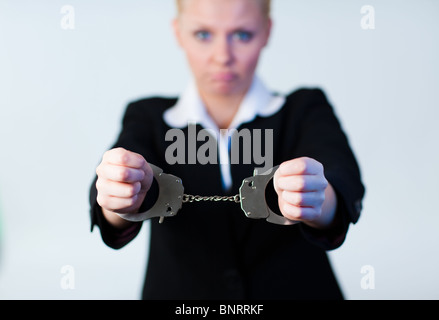 Business Woman in Handcuffs Stock Photo