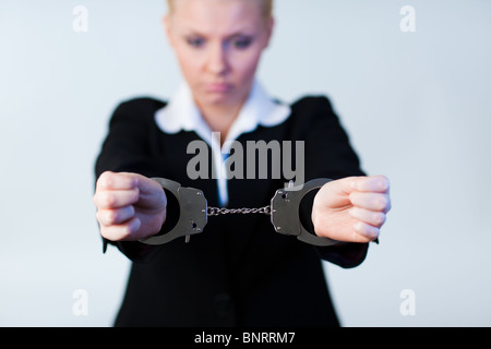 Business Woman in Handcuffs Stock Photo