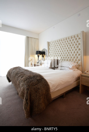 Luxury bedroom at the St Davids hotel, Cardiff bay, South Wales. Stock Photo