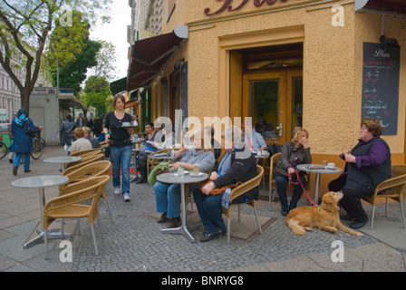 Cafe terrace Bergmannstrasse Kreuzberg west Berlin Germany Europe Stock Photo