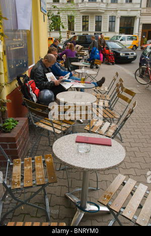 Cafe bar terrace Bergmannstrasse Kreuzberg west Berlin Germany Europe Stock Photo