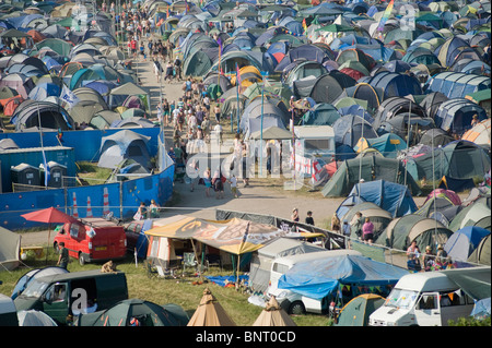 Overview of a camping area at the Glastonbury Festival, Pilton, Somerset, England. Stock Photo