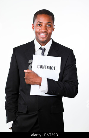 Happy businessman holding a contract Stock Photo
