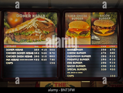 A standard fast food display at a kebab shop in Dorchester, Dorset, UK. Stock Photo