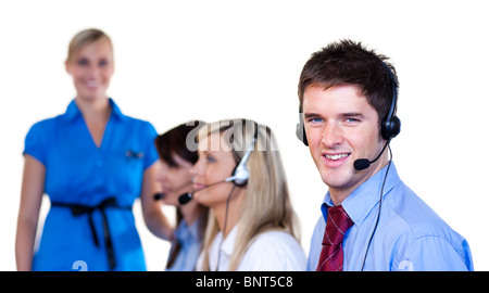 Businessman talking with headset Stock Photo