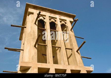 Traditional wind tower in the historical district of Bastakia Dubai UAE Stock Photo