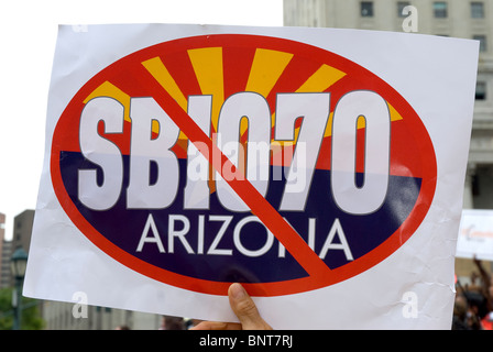 The 'We Are All Arizona' march in NYC on July 29th, Brooklyn-Manhattan, Protesting the SB 1070 Arizona Law. Stock Photo