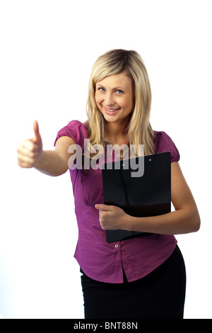 Woman Holding a Clip Board Stock Photo