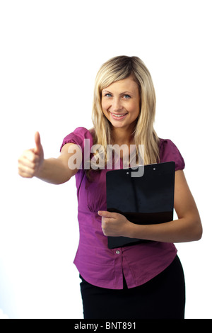 Woman Holding a Clip Board Stock Photo